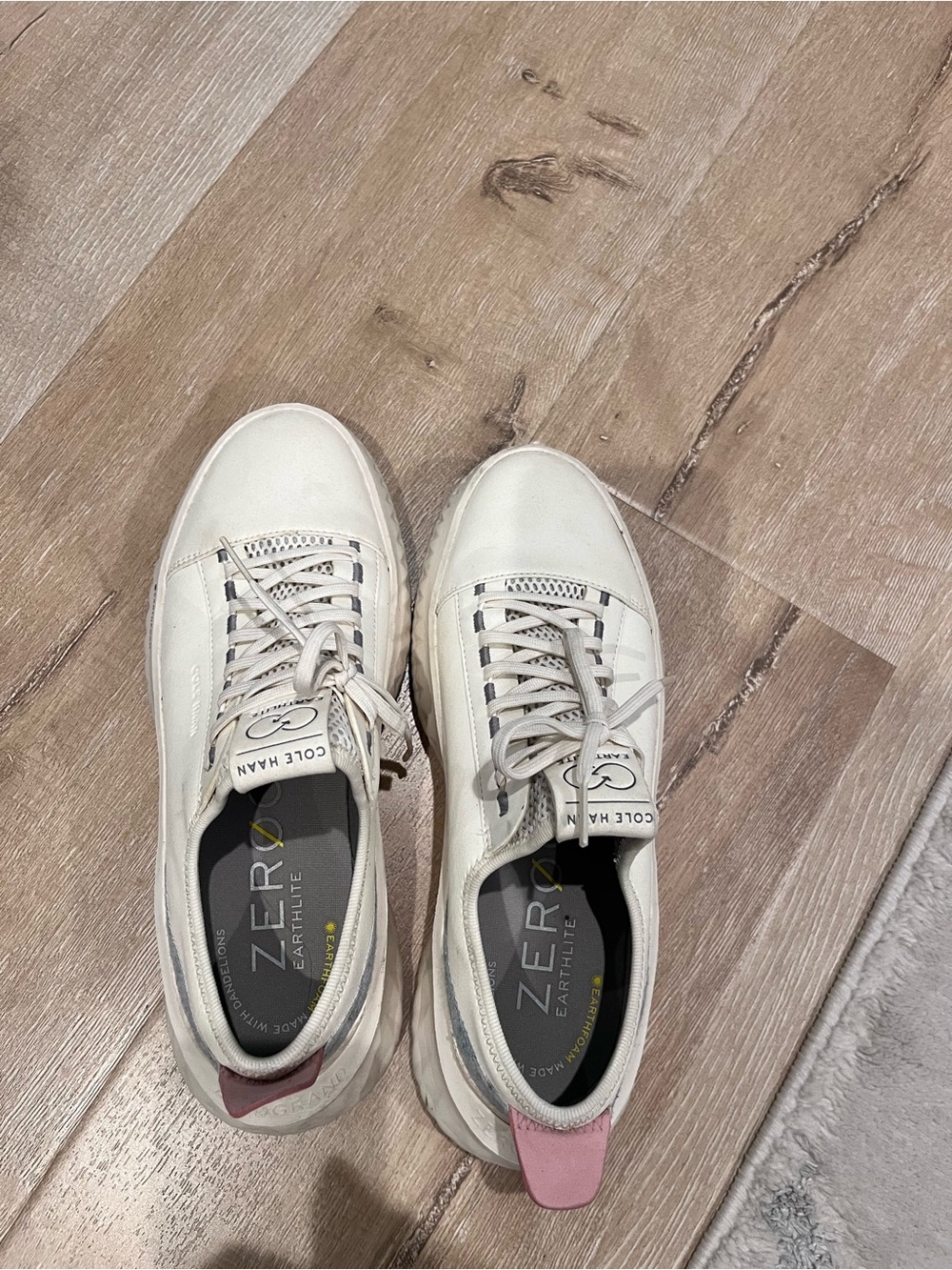 Cole Haan White Leather Sneakers with Pink Heel Tab - Picture 4 of 5